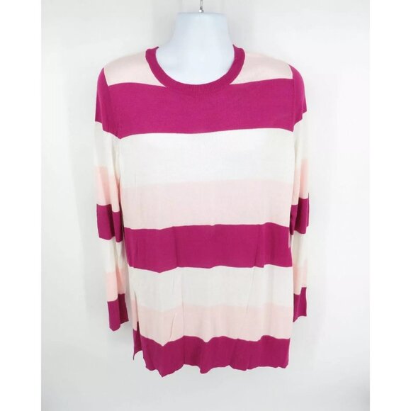 Maison Jules Women's Large Striped Sweater Pink & White NWT - Picture 1 of 4